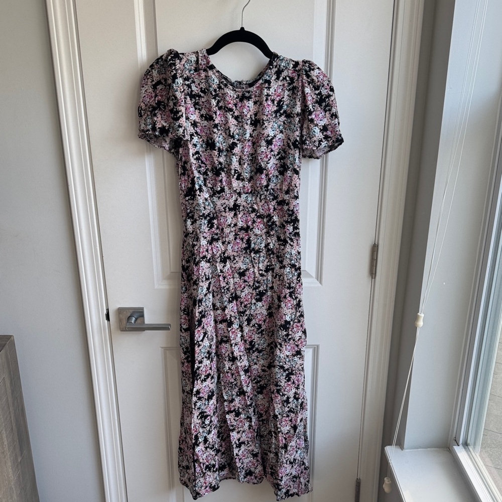 AFRM Pink and Black Floral Midi Dress